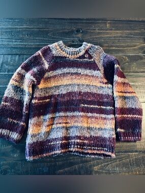 ZARA Sweater Size 4-5 Striped Crewneck Sweater in Burgundy and Gray